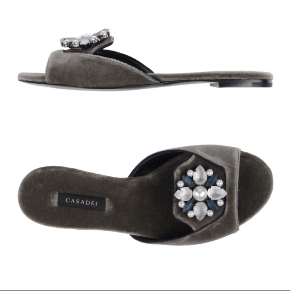 Casadei NIB IT40 velvet slides with rhinestones
